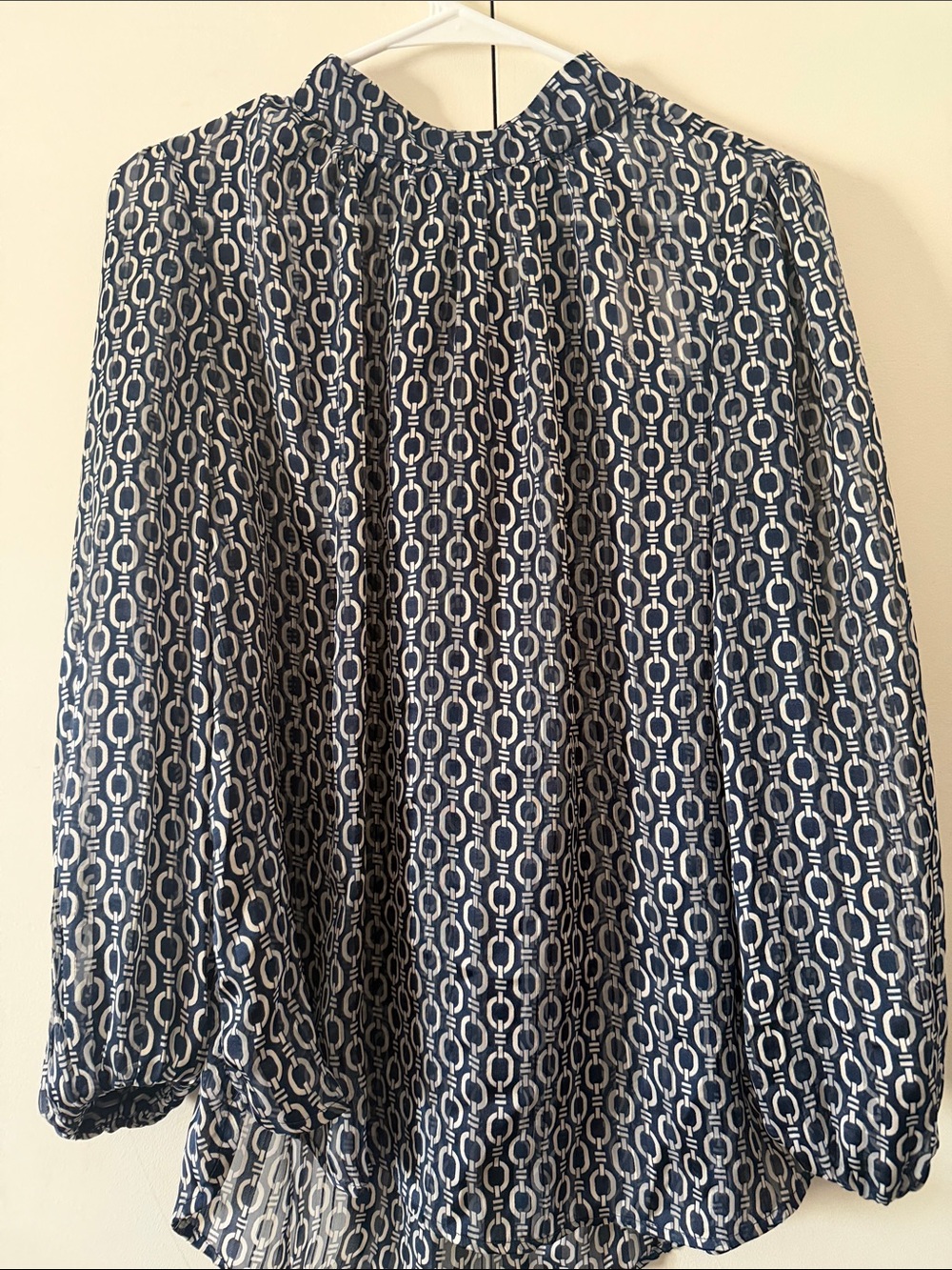 H&M Navy and White Geometric Print Blouse